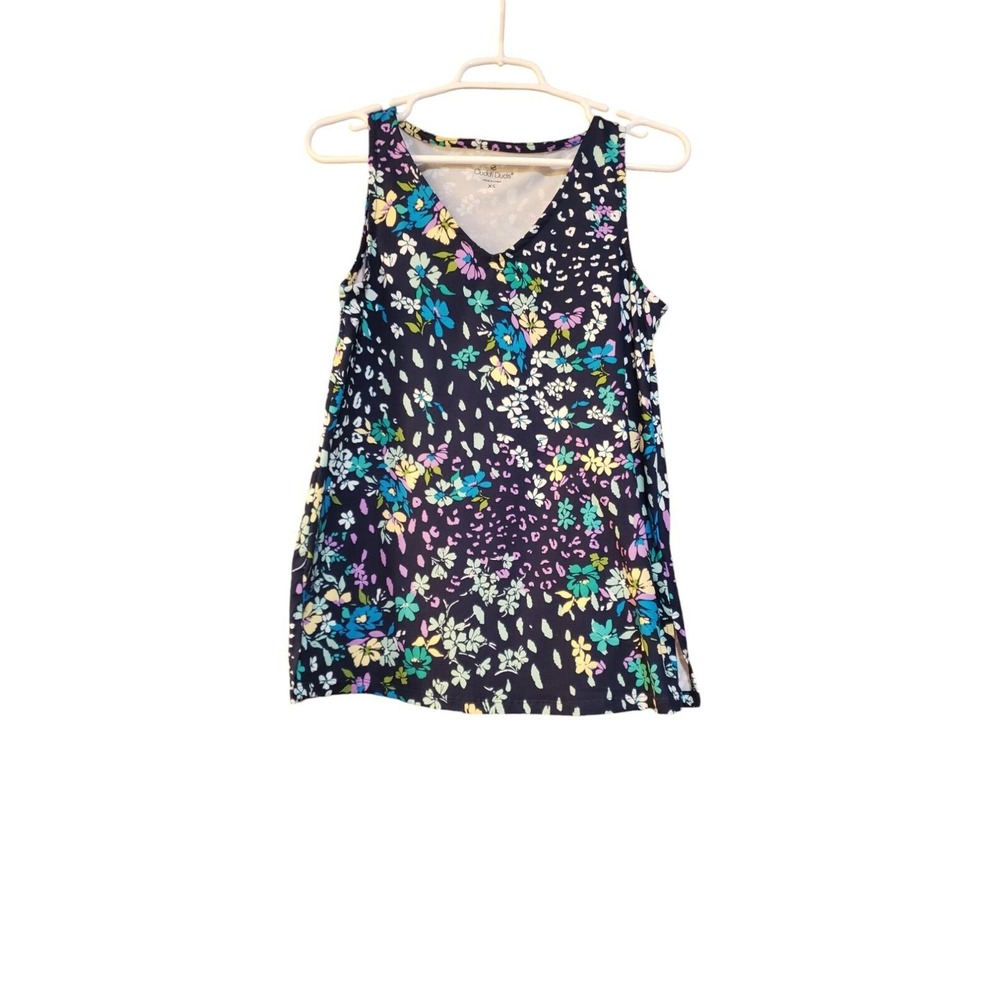 Cuddl Duds Seriously Soft Tank Navy Floral Women Size XS Comfort Grannycore